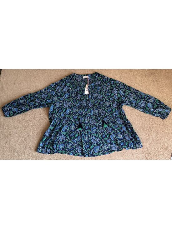 Vineyard Vines Tops - Vineyard Vines Floral Pleated Top Blue Green 3X NWT Boho